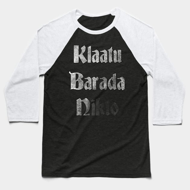 Klaatu Barada Necktie (white) Baseball T-Shirt by lucafon18